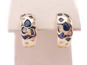 Custom Made Sapphire and Diamond Hoop Estate Earrings in Yellow Gold $3250