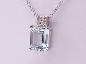 Beautiful Natural Aquamarine and Diamond Estate Necklace in 14k White Gold $2750