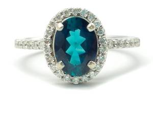 Beautiful Montana Sapphire and Diamond Estate Ring in 14k White Gold $3250