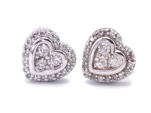 Beautiful Diamond Heart Shaped Stud Estate Earrings in White Gold $1100