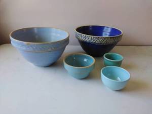 Five Vintage Blue Bowls