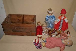 lot 98 image: Vintage Dolls in Wood Box