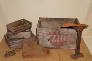 lot 145 image: Antique 7-Up Wood Box with Some Cast Items