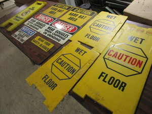 lot 241 image: ASSORTED CAUTION AND DANGER SIGNS, CAUTION HARD HAT AREA, WEAR YOUR SAFETY GLASSES, MORE