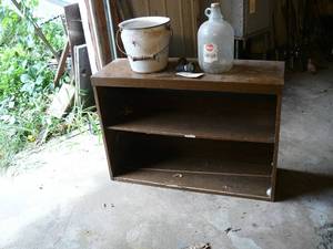 Wooden Shelf, 1 Gallon Glass Bottle, Porcelain Pot