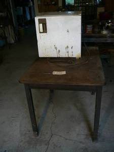 Wood Table & Small Fridge