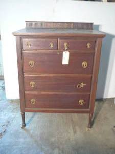 Vintage 5 Drawer Wooden Dresser On Casters