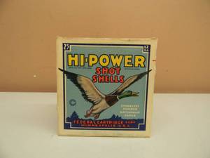 RARE VINTAGE FEDERAL CARTRIDGE MINNEAPOLIS U.S.A. - HI-POWER SHOT SHELLS 12 GA BOX FULL - FLYING MALLARD - SEE PICTURES