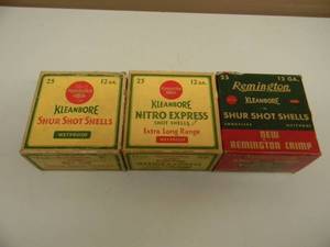 VINTAGE REMINGTON KLEANBORE SHUR SHOT SHELLS RED FULL - KLEANBORE SHUR SHOT SHELLS GOLD HALF & NITRO EXPRESS FULL - AWESOME SET - SEE PICTURES