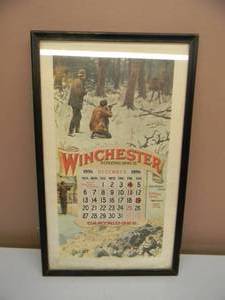 VINTAGE WINCHESTER REPEATING ARMS CO DECEMBER 1896 ADVERTISING - GLASS & WOOD FRAME - VERY COOL - SEE PICTURES