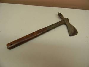 ANTIQUE METAL AMERICAN INDIAN TOMAHAWK WREPLACED WOOD HANDLE - AWESOME PIECE - APPROX 14 - SEE PICTURES