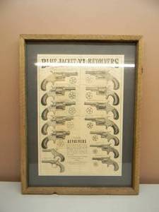 ANTIQUE  VINTAGE - VERY RARE - BLUE JACKET AND XL REVOLVERS ADVERTISING SIGN  POSTER - ANTIQUE FRAMED - GREAT PIECE - SEE PICTURES