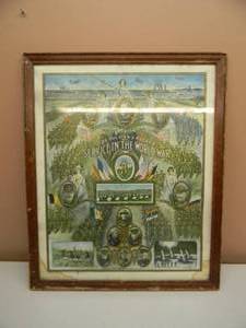 VERY RARE - 1917 WORLD WAR I POSTER. The Soldiers Record Service in the World War. Copyright 1917 by H. H. Stratton, Chattanooga, Tenn. A. F. Harlow 1917. Size 24H, 19 12W. Framed - RARE PIECE - APPROX 20 BY 25 - SEE PICTURES