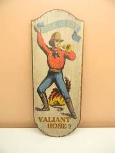 VINTAGE EVER ALERT VALIANT HOSE #2 FIREMAN WOOD SIGN - VERY COOL - YORK, PENNSYLVANIA - APPROX 10 BY 24 - SEE PICTURES