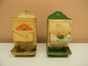 2 TIN VINTAGE MATCH HOLDER - VINTAGE KITCHEN STYLE - SEE PICTURES