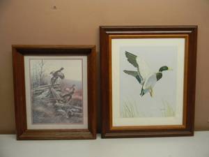 VINTAGE ART PHEASANTS IN FLIGHT By Gregory Messier - PROFESSIONALLY FRAMED - APPROX 18 BY 21 WWILDLIFE PRINT APPROX 21 BY 26 - SEE PICTURES