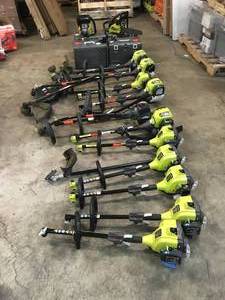 PALLET OF RYOBI GAS STRAIGHT CURVED TRIMMERS & GAS CHAINSAWS CUSTOMER RETURNS SEE PICS