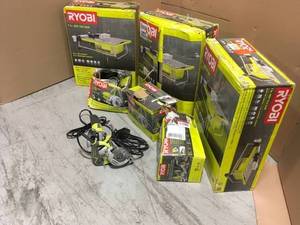 LOT WITH RYOBI OUTDOORGARAGE TOOLS SEE PICS