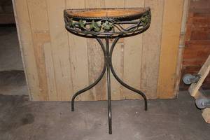 lot 21 image: Metal & Rattan Demilune Table