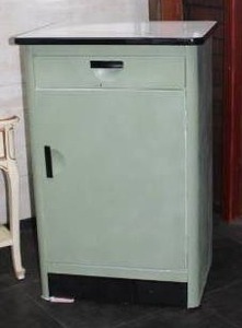 lot 34 image: Antique Metal Cabinet wEnamel Top