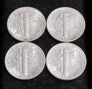 GROUP OF 4 AU-UNC MERCURY DIMES 1940 1941 1943 1944