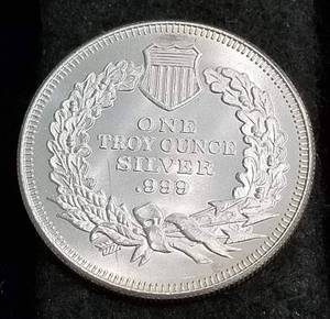 1 TROY OZ. .999 FINE SILVER SEATED DOLLAR DESIGN