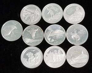 GROUP OF 10 US 90% SILVER STATE QUARTERS PROOF S MINTS