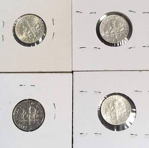 GROUP OF 4 SILVER ROOSEVELT DIMES AU-UNC