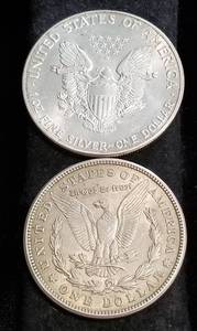 2 US SILVER DOLLARS 1986 SILVER EAGLE 1921 MORGAN