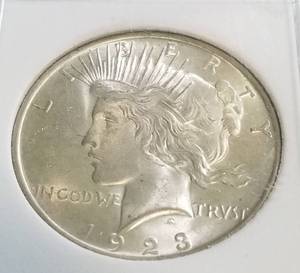 GROUP OF 5 PEACE SILVER DOLLARS 2 SLABS 3 RAW
