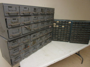 lot 317 image: EQUIPTO METAL FILE CABINETS, HARDWARE STORAGE UNITS WITH MISCELLANEOUS HARDWARE