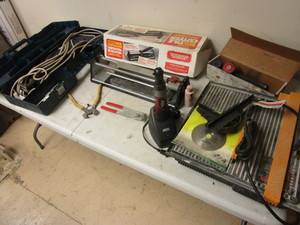 lot 332 image: TILE CUTTER, DIAMOND WHEEL TILE CUTTER, BOSCH RECIPROCATING SAW,  FINISHER SANDER, SOCKET DRILL
