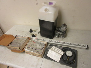 lot 340 image: WATER PUMP AND TANK, DWYER MARK II MANOMETERS, WATER PRESSURE GAUGE, WATER DEPTH GAUGE