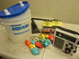 lot 384 image: EMERGENCY AMFMTV WEATHER RECEIVER RADIO, FISH LIGHTS, SAND & KLEEN AQUA AIR POOL KIT