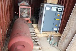 lot 239 image: 1999 Atlas Copco Rotary Screw Air Compressor GA7FF with Tank