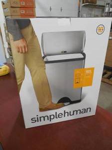 lot 58 image: simplehuman 50-Liter Fingerprint-Proof Brushed Stainless Steel Rectangular Step-On Trash Can