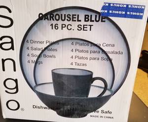 lot 53 image: Sango Carousel Blue 16 pc Dinnerware Set NIB