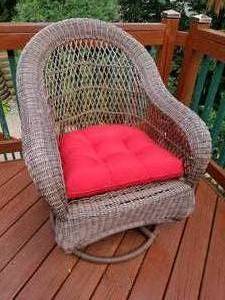 lot 44 image: Outdoor Wicker Swivel Rocking Arm Chair with Side Table