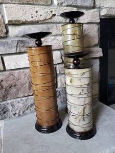 lot 95 image: 3 Tall Column Candle Holders