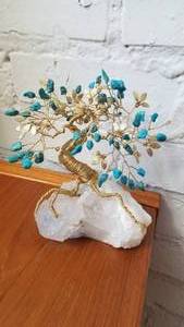 lot 76 image: Lovely Turquoise and Crystal Tree Figurine