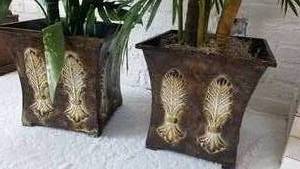 lot 33 image: Silk Plants in Matching Metal Containers, Lot of 2