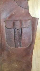 lot 152 image: Brown Leather Biker Chaps Branded DC Size Large