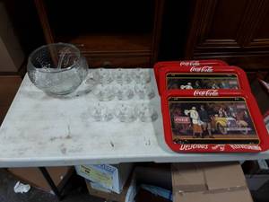 Punch Bowl Set & Vintage Coca Cola Trays