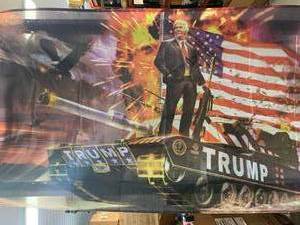 lot 74 image: Trump on Tank Flag  Banner (approx 3x5)