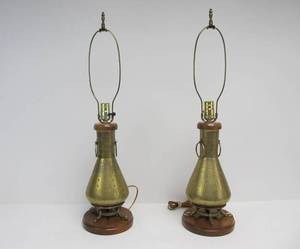 lot 50 image: Pair of Vintage Brass Oriental Table Lamps