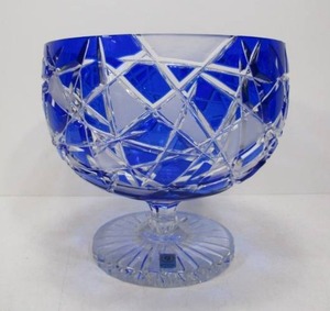 lot 26 image: LARGE Czech Cobalt Blue Cut Crystal Pedestal Bowl