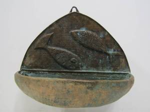 lot 137 image: Old Vintage Solid Bronze Church Holy Water Font