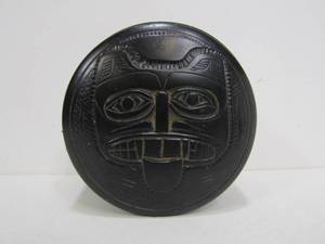 lot 181 image: Signed Carved Pearlite Norwest Coast Style Lidded Jar
