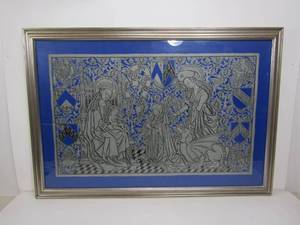 lot 100 image: Vintage Framed Medieval Style Hand Cut Artwork