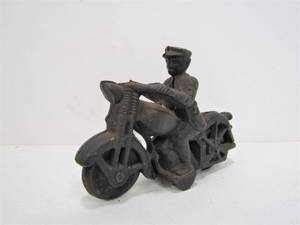 lot 159 image: Cast Iron Motorcycle & Rider Toy